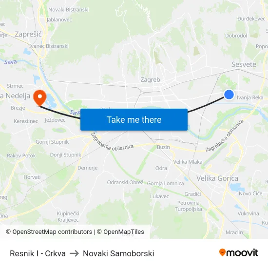 Resnik I - Crkva to Novaki Samoborski map