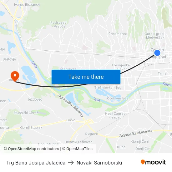 Trg Bana Josipa Jelačića to Novaki Samoborski map