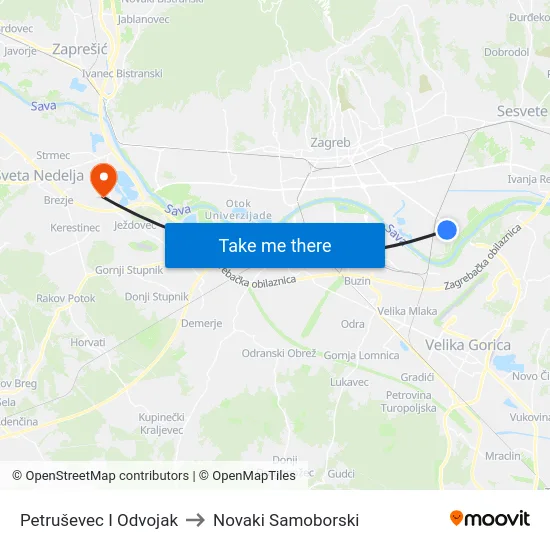 Petruševec I Odvojak to Novaki Samoborski map
