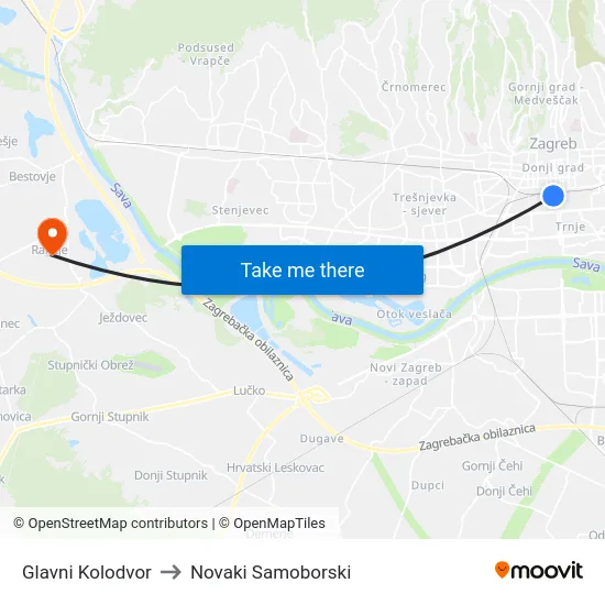 Glavni Kolodvor to Novaki Samoborski map
