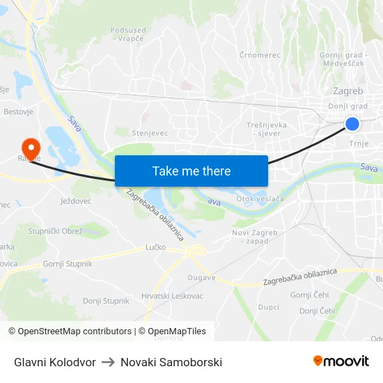 Glavni Kolodvor to Novaki Samoborski map