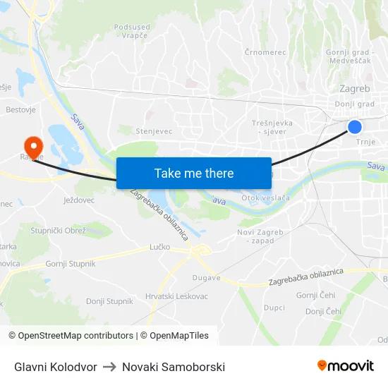 Glavni Kolodvor to Novaki Samoborski map