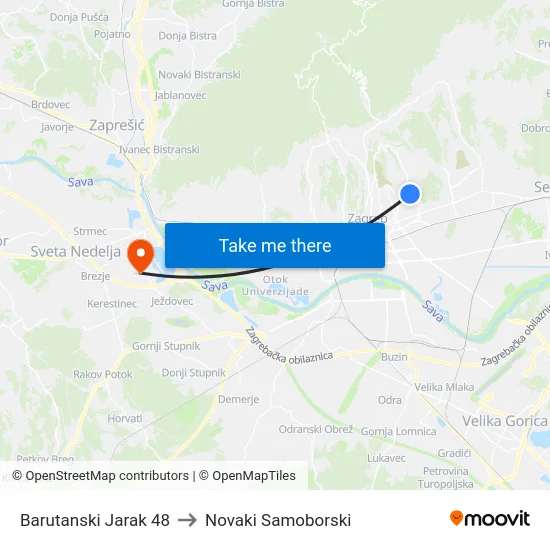 Barutanski Jarak 48 to Novaki Samoborski map