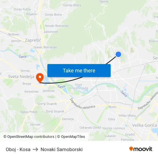 Oboj - Kosa to Novaki Samoborski map