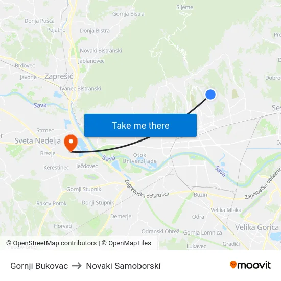 Gornji Bukovac to Novaki Samoborski map