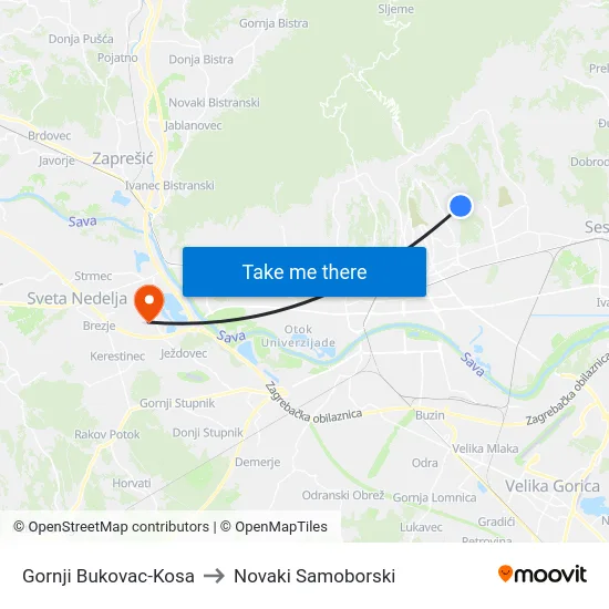 Gornji Bukovac-Kosa to Novaki Samoborski map