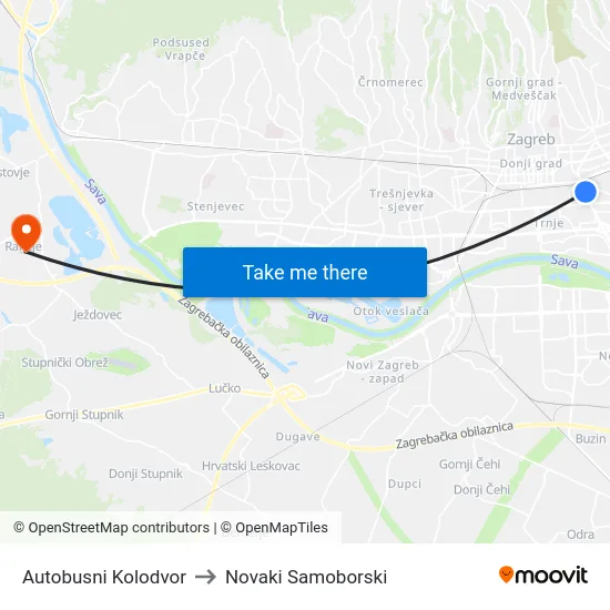 Autobusni Kolodvor to Novaki Samoborski map