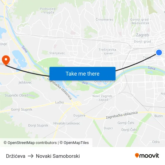 Držićeva to Novaki Samoborski map