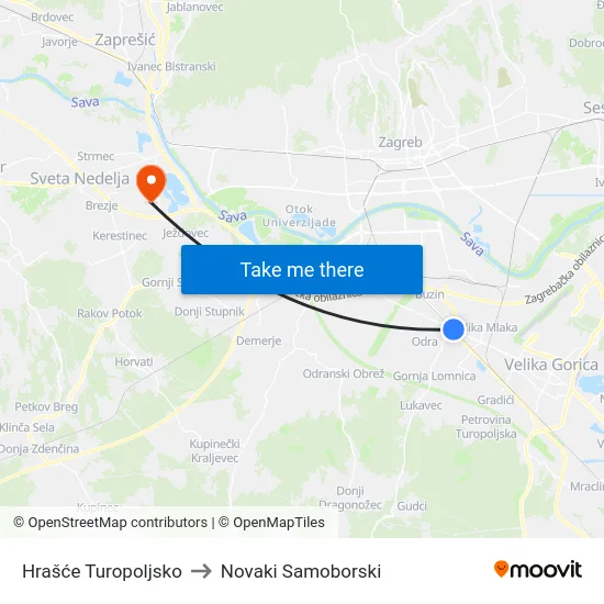 Hrašće Turopoljsko to Novaki Samoborski map