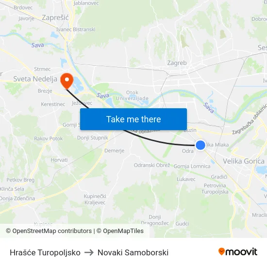 Hrašće Turopoljsko to Novaki Samoborski map