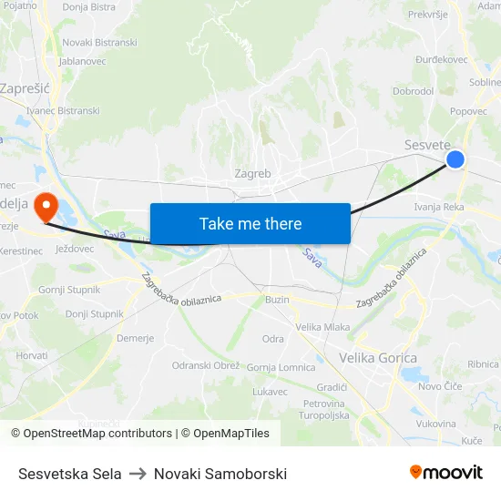 Sesvetska Sela to Novaki Samoborski map