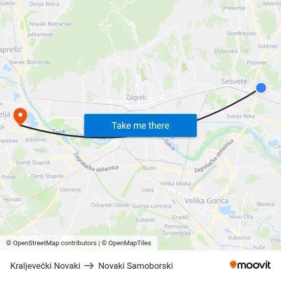 Kraljevečki Novaki to Novaki Samoborski map