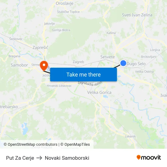 Put Za Cerje to Novaki Samoborski map