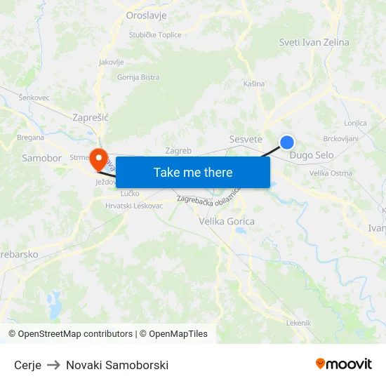 Cerje to Novaki Samoborski map