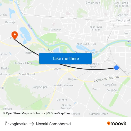 Čavoglavska to Novaki Samoborski map