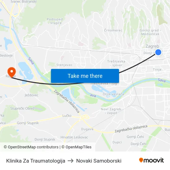 Klinika Za Traumatologija to Novaki Samoborski map