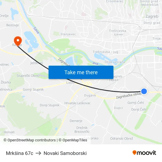 Mrkšina 67c to Novaki Samoborski map