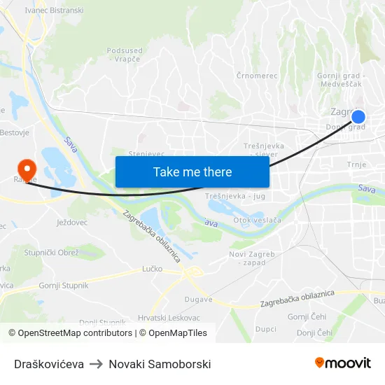 Draškovićeva to Novaki Samoborski map
