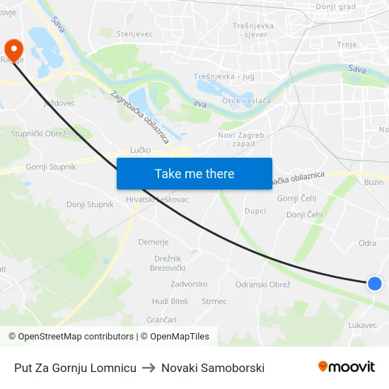Put Za Gornju Lomnicu to Novaki Samoborski map