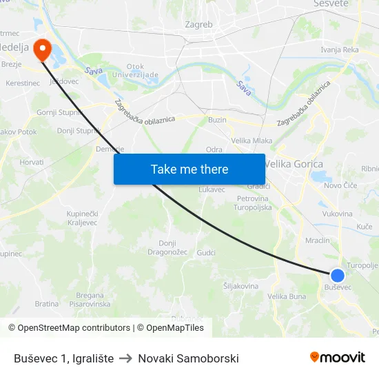 Buševec 1, Igralište to Novaki Samoborski map