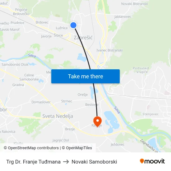 Trg Dr. Franje Tuđmana to Novaki Samoborski map
