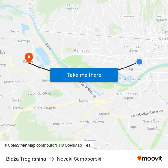 Blaža Trogiranina to Novaki Samoborski map