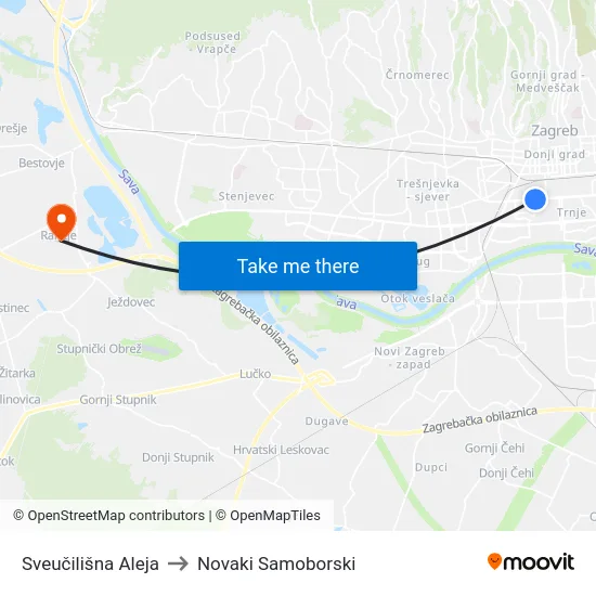 Sveučilišna Aleja to Novaki Samoborski map