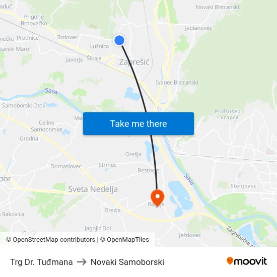 Trg Dr. Tuđmana to Novaki Samoborski map