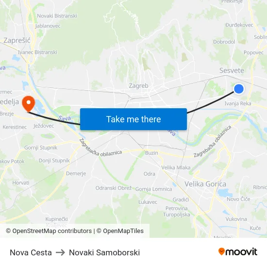 Nova Cesta to Novaki Samoborski map
