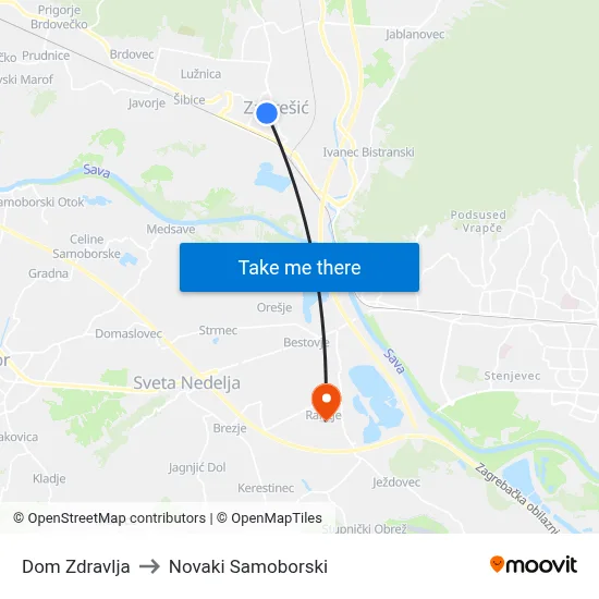 Dom Zdravlja to Novaki Samoborski map