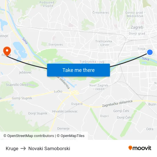 Kruge to Novaki Samoborski map