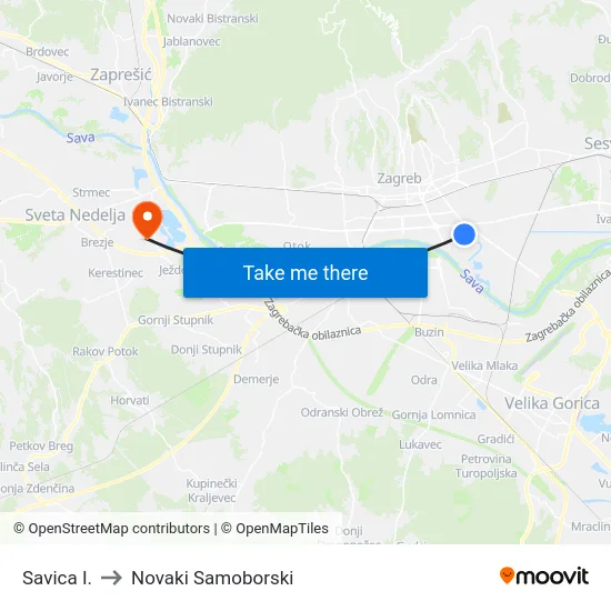 Savica I. to Novaki Samoborski map