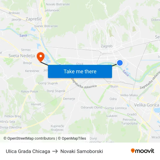 Ulica Grada Chicaga to Novaki Samoborski map