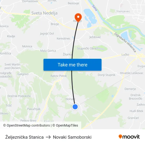 Željeznička Stanica to Novaki Samoborski map