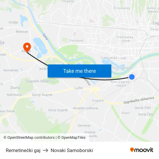 Remetinečki gaj to Novaki Samoborski map