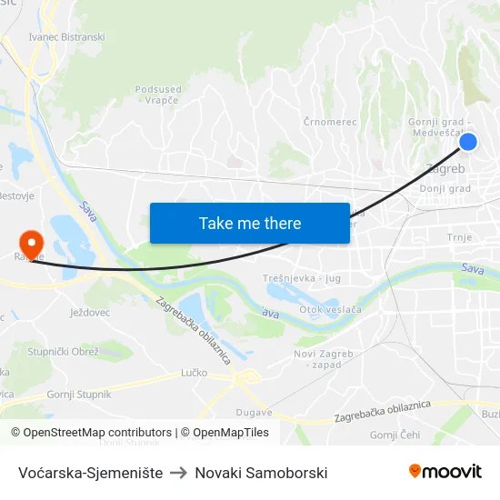Voćarska-Sjemenište to Novaki Samoborski map