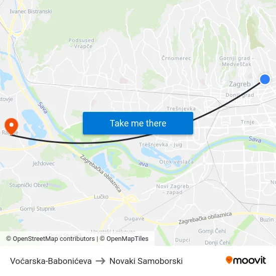 Voćarska-Babonićeva to Novaki Samoborski map