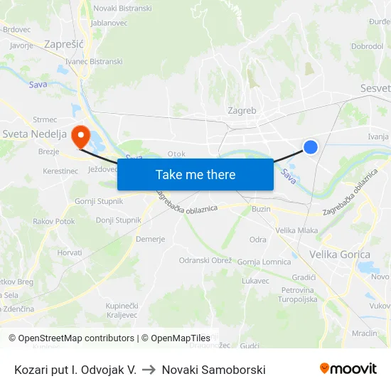 Kozari put I. Odvojak V. to Novaki Samoborski map