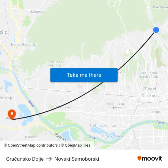 Gračansko Dolje to Novaki Samoborski map
