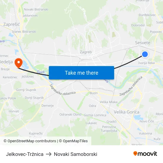 Jelkovec-Tržnica to Novaki Samoborski map