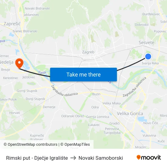 Rimski put - Dječje Igralište to Novaki Samoborski map
