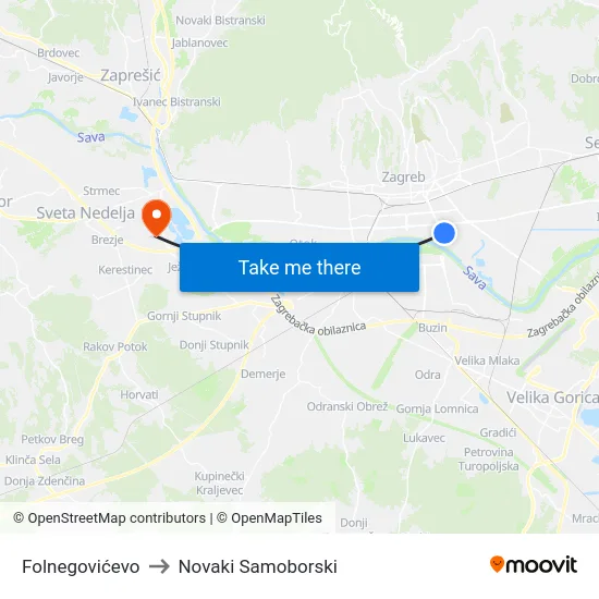 Folnegovićevo to Novaki Samoborski map