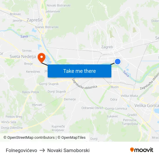 Folnegovićevo to Novaki Samoborski map