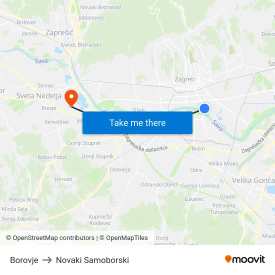 Borovje to Novaki Samoborski map
