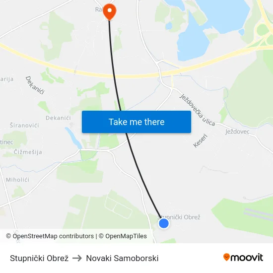 Stupnički Obrež to Novaki Samoborski map