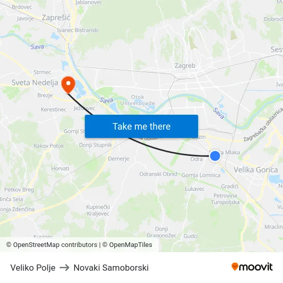 Veliko Polje to Novaki Samoborski map