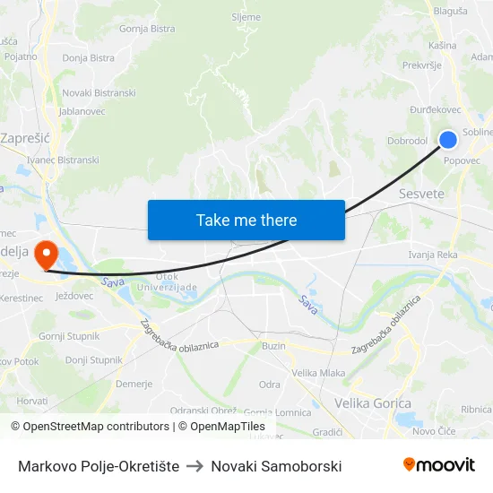 Markovo Polje-Okretište to Novaki Samoborski map