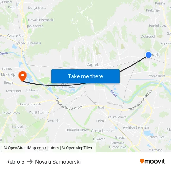 Rebro 5 to Novaki Samoborski map