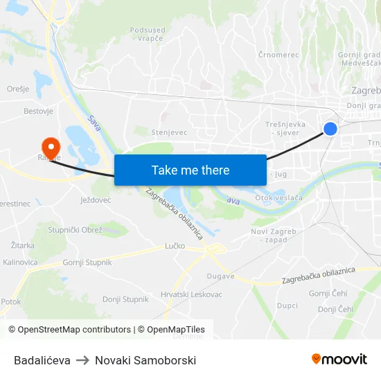 Badalićeva to Novaki Samoborski map
