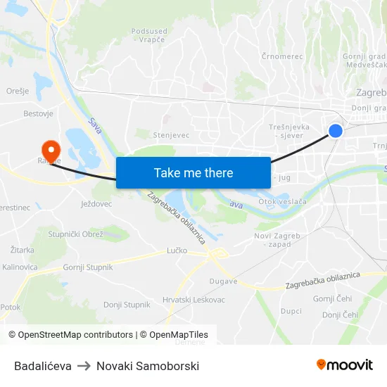 Badalićeva to Novaki Samoborski map